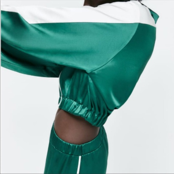 SET satin effect piped jacket& pants SzS - Picture 3 of 8